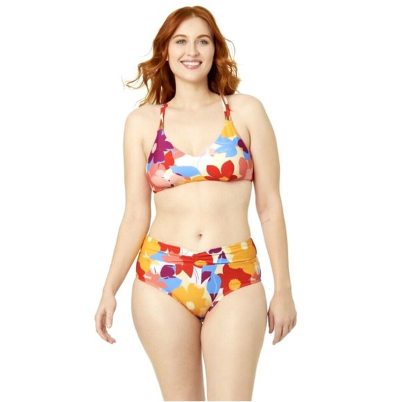 TIME & TRU Large 12-14 Floral Adjustable Tie X-Back Lined Swim Bikini TOP NWT - Picture 4 of 4